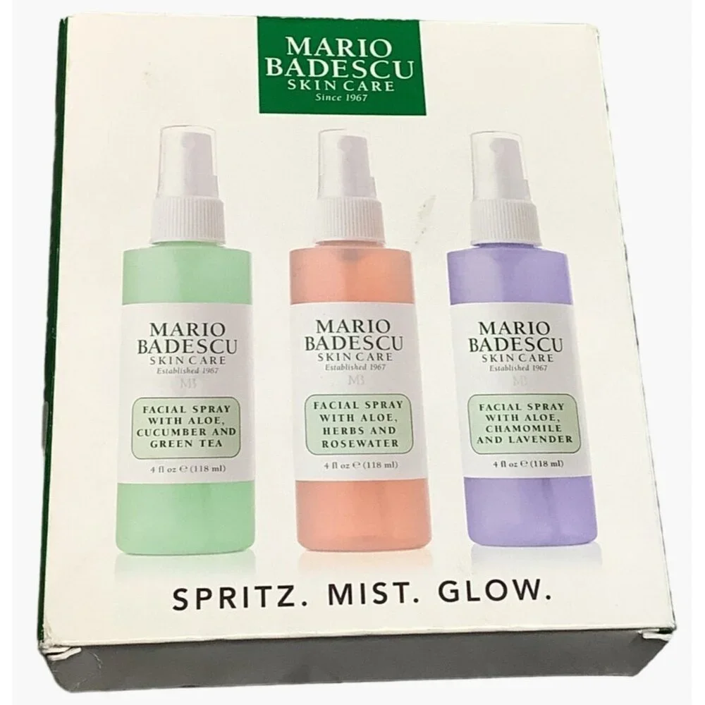 Mario Badescu Spritz Mist Glow 3x Set Facial Spray Hydrating Refreshing Soothing